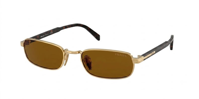 Prada SPRB54S 5AK-40K 54 Gold Metal Rectangle Sunglasses with Brown Lenses for Unisex - Image 1