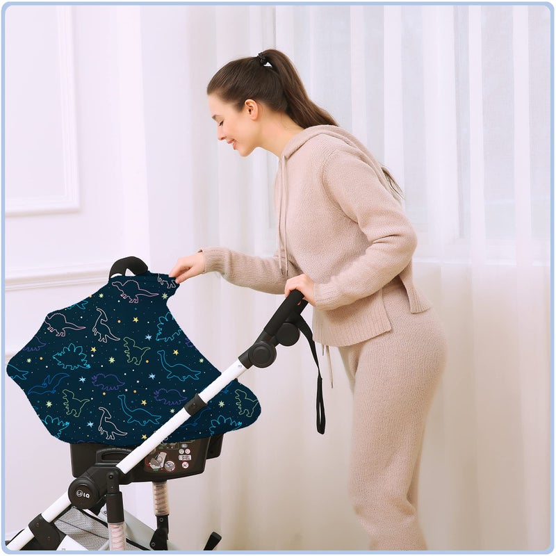 ByeBye Calorie Car Seat Covers Canopy Cover - Multi-use Cover Carseat Canopy, Breathable Breastfeeding Cover, Car Seat Covers for Bbies, Boys & Girls Shower Gifts (Dark Blue Dinosaur) - Image 5