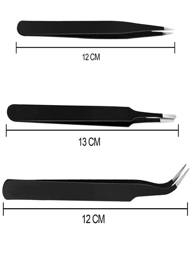 ملاقط ماديا لإزالة الشعر النامي تحت الجلد، ملاقط طبية جراحية ذات رؤوس مدببة حادة، مثالية لإزالة الشظايا والقراد، لون أسود، تصميم 2A، 3C، 7، عبوة من 3 قطع - Image 3