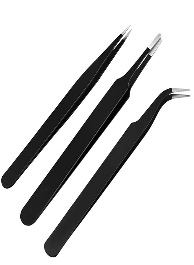 ملاقط ماديا لإزالة الشعر النامي تحت الجلد، ملاقط طبية جراحية ذات رؤوس مدببة حادة، مثالية لإزالة الشظايا والقراد، لون أسود، تصميم 2A، 3C، 7، عبوة من 3 قطع - Image 1