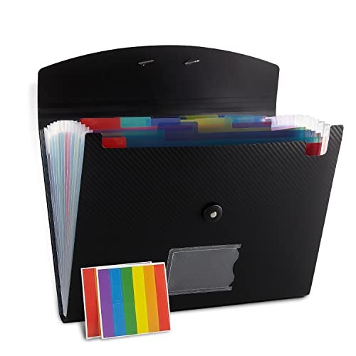 Nicfaec Expanding File Folder, 13 Pockets, Black, Polypropylene - Image 1