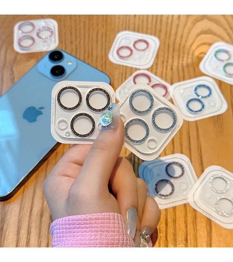 A Set Of 2 Integrated Glitter Lens Protectors Designed For Iphone 16 Plus Featuring 9H Scratch Resistance And Durability With Eye Catching Silvery Diamond Design - Image 1