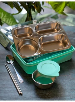 Leakproof 4 Compartment Lunch Box With Spoon & Chopstick 304 Stainless Steel Bento Box Tiffin Box For Office, School, Picnic (Mint Green) - pzsku/Z9A1210C1007C81AA9846Z/45/_/1733731368/0451142d-3586-4802-a675-156477850a64