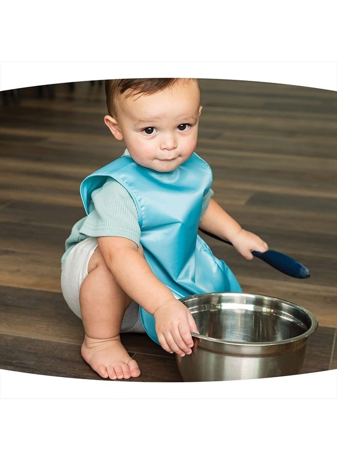 Tiny Twinkle Mess-Proof Apron Toddler Bibs w/Tug-Proof Closure, Baby Food Bibs, 2 Pack (Slate Olive, Large 2-4 Years) - Image 2