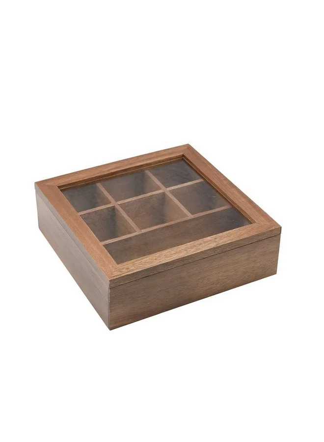Bien Servi 7-Grid High Quality Wooden Tea Box Brown 20.5 x 20.5 cm BB25520A