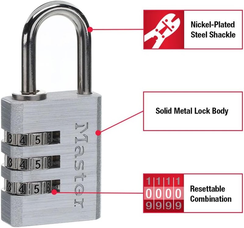 MasterLock Set Your Own Combination Lock, Aluminum, 1-3/16 in. Wide, 4 pk, 630EC4 (Pack of 10) - Image 2