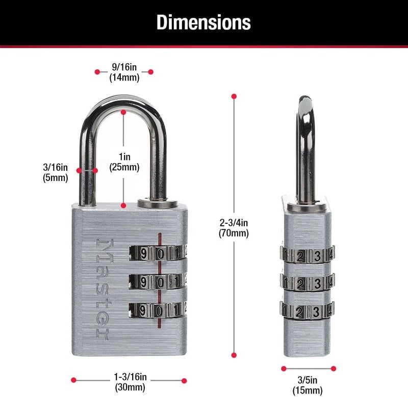 MasterLock Set Your Own Combination Lock, Aluminum, 1-3/16 in. Wide, 4 pk, 630EC4 (Pack of 10) - Image 5