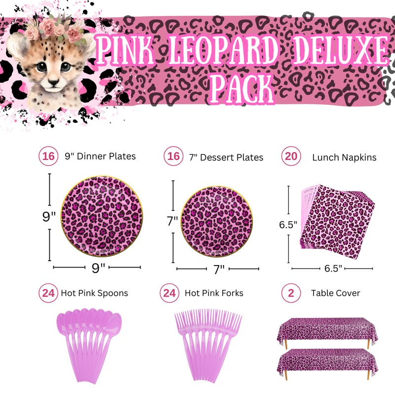 Blue Orchards Pink Leopard Deluxe Party Supplies Pack (124 Pieces for 16 Guests) - Cheetah Party Decorations, Two Wild Birthday for Girls - Blue Orchards - Image 2