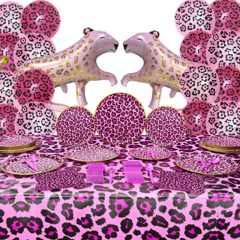Blue Orchards Pink Leopard Deluxe Party Supplies Pack (124 Pieces for 16 Guests) - Cheetah Party Decorations, Two Wild Birthday for Girls - Blue Orchards - Image 1