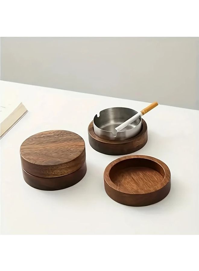 Wooden Ashtray With Lid 2pcs Creative Round Ashtray For Living Room Office - Image 5