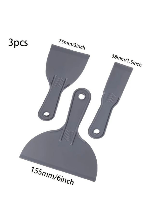 3pcs Gray Flexible Plastic Putty Knife Set Scraper Tool For Wall Repair - Image 1