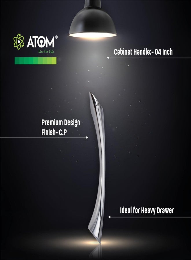 Atom 6.1 inches Zinc Cabinet Pull Handle | Chrome Plated Finish | Office Wardrobe Furniture Kitchen Drawer Push Bar, 212, Pack of 2 - Image 2