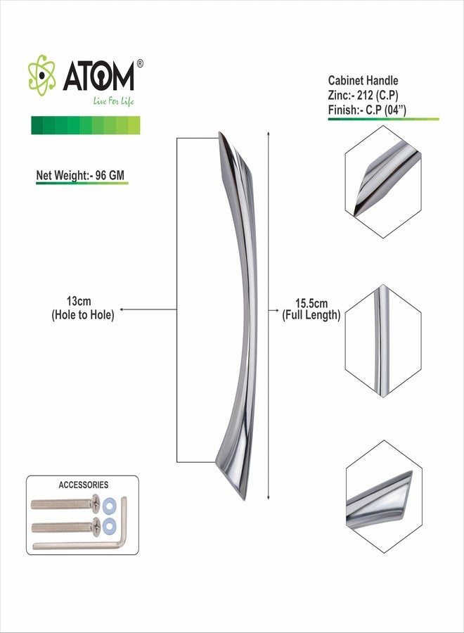 Atom 6.1 inches Zinc Cabinet Pull Handle | Chrome Plated Finish | Office Wardrobe Furniture Kitchen Drawer Push Bar, 212, Pack of 2 - Image 5