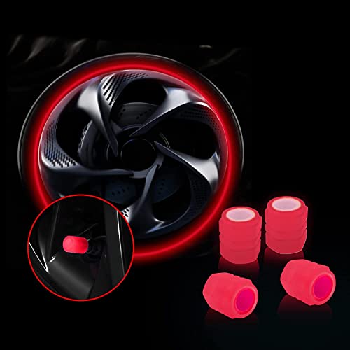 Careflection || Luminous Wheels Cap Tire Valve Stem, Glow Luminous at Night, Air Caps Cover Fluorescent, Illuminated Auto Car Wheel Valve Stem Caps Cover for SUV, Motorcycles, Truck (4 PCS, Red) - Image 1