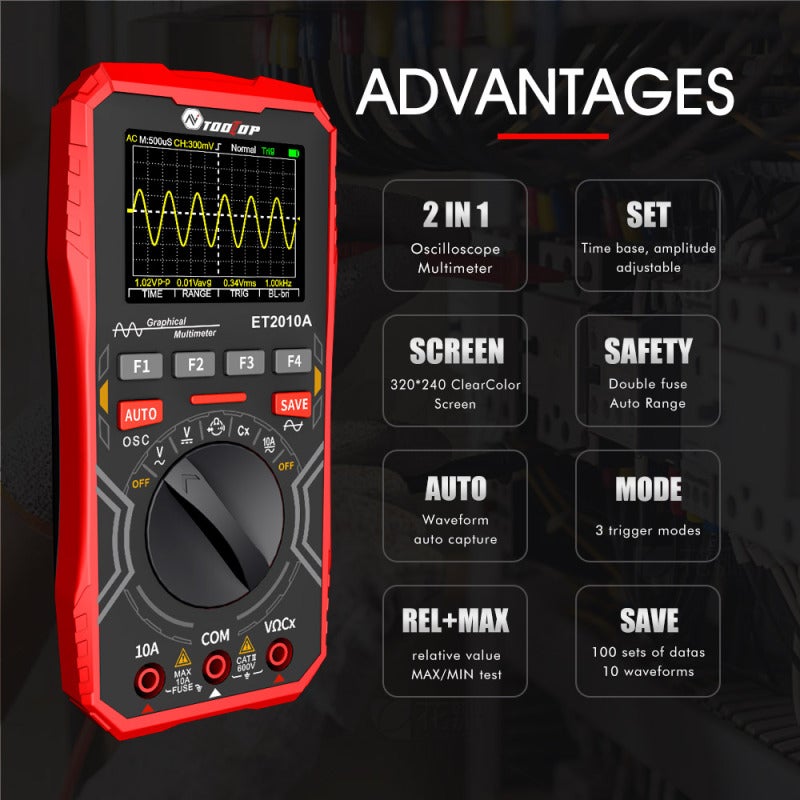 Oscilloscope Multimeter 2-In-1: 1MHz 4000-Count Auto-Ranging High-Resolution Color Display - 3 Trigger Modes Auto Capture 100-Group Data Storage for Electronic Circuit Troubleshooting Computer Repair - Image 5