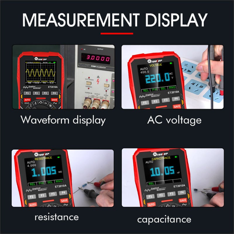 Oscilloscope Multimeter 2-In-1: 1MHz 4000-Count Auto-Ranging High-Resolution Color Display - 3 Trigger Modes Auto Capture 100-Group Data Storage for Electronic Circuit Troubleshooting Computer Repair - Image 3