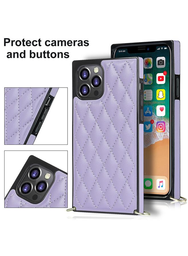 S-TOP Case For iPhone 12 Pro Max Elegant Rhombic Pattern Microfiber Leather +TPU Shockproof Case with Crossbody Strap Chain - Image 4