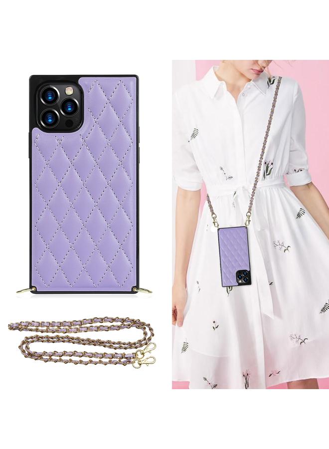 S-TOP Case For iPhone 12 Pro Max Elegant Rhombic Pattern Microfiber Leather +TPU Shockproof Case with Crossbody Strap Chain - Image 1