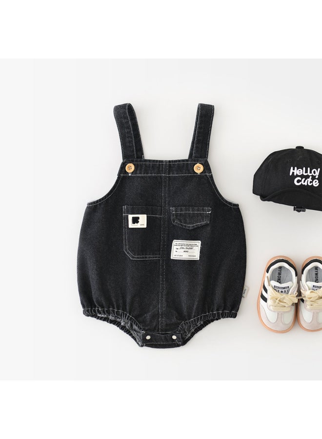 2025 Spring Newborn Korean Style Pants 0-3 Years Old Boys And Girls Flap Pocket Pants Label Outer Wear Denim Overalls 51015