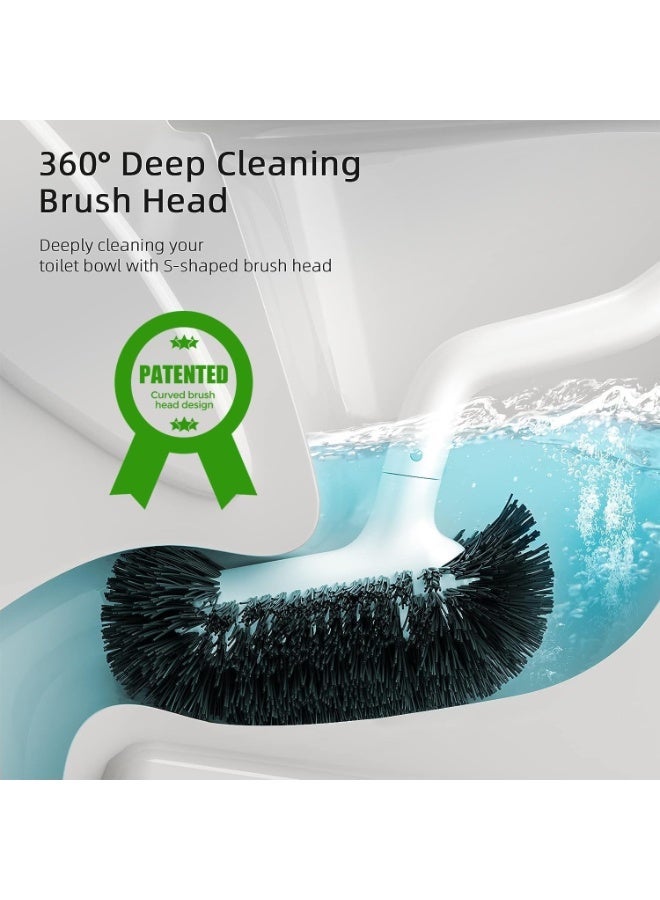 Toilet Bowl Brush Holder Set: Bathroom Deep Cleaning Toilet Cleaner Scrubber Under Rim with Curved Bristle for Dead Corner Clean - Hidden Modern Rv Toilet Decorative Accessories with Caddy - White - Image 3