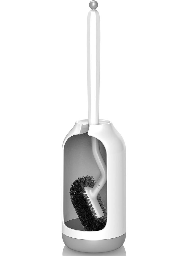 Toilet Bowl Brush Holder Set: Bathroom Deep Cleaning Toilet Cleaner Scrubber Under Rim with Curved Bristle for Dead Corner Clean - Hidden Modern Rv Toilet Decorative Accessories with Caddy - White - Image 2