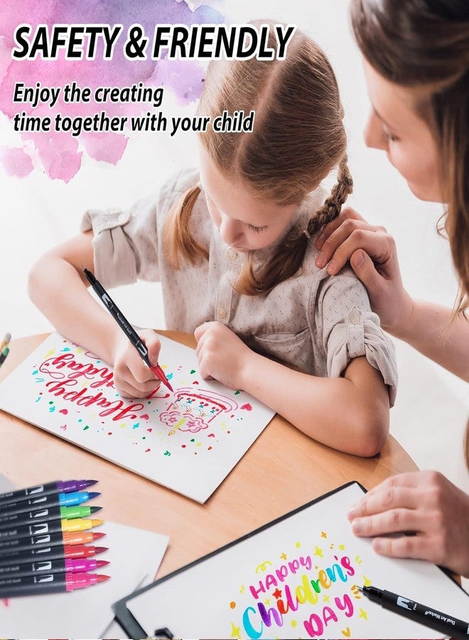 ELITEWAVE 12 Pcs Dual Tip Brush Pens Felt Tip Pen Set 12 Colors, Colouring Pens Art Markers for Kids and Adults, Colouring Book, Art Supplies Fineline - Image 4