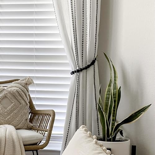 Deco Azul DECOAZUL Black Curtain Tiebacks, Boho Curtain Tiebacks & Farmhouse Curtain Holdbacks, Black Curtain Holdbacks with Wooden Beads, Set of 2 - Image 5
