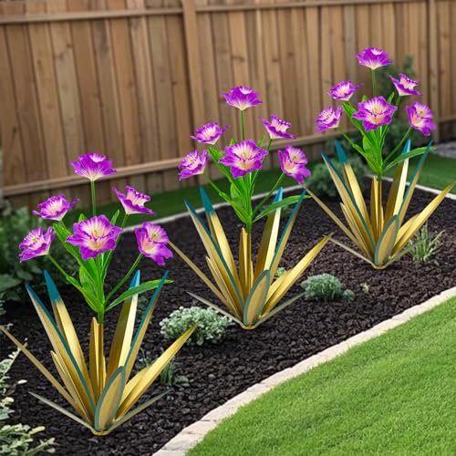 Homight Metal Agave Plant Outdoor Decoration Outdoor Garden Decoration Daffodils Flowers Mexican Yard Art Daffodils Flowers Decorative Garden Gift 3 Big Purple Daffodil - Image 1