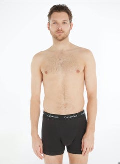 CALVIN KLEIN Men's 3 Pack Trunks - Cotton Stretch, Black/ Blue  - Image 3
