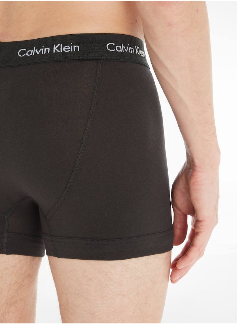 CALVIN KLEIN - Men's 3 Pack Trunks - Cotton Stretch, Black/ Blue - Image 1