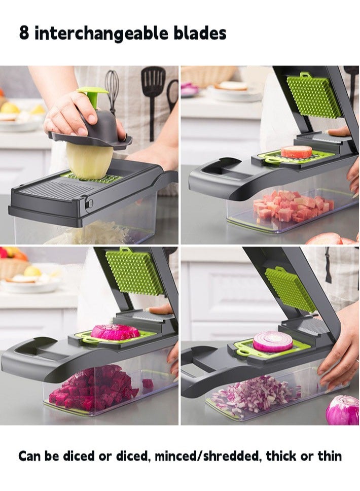 dida-cosmos 14 in 1 Set Vegetable Chopper Multifunctional All-in-One Food Slicer Cutter with Drain Basket Grater with Container Compact Kitchen Cooking Utensil Set  - Image 3