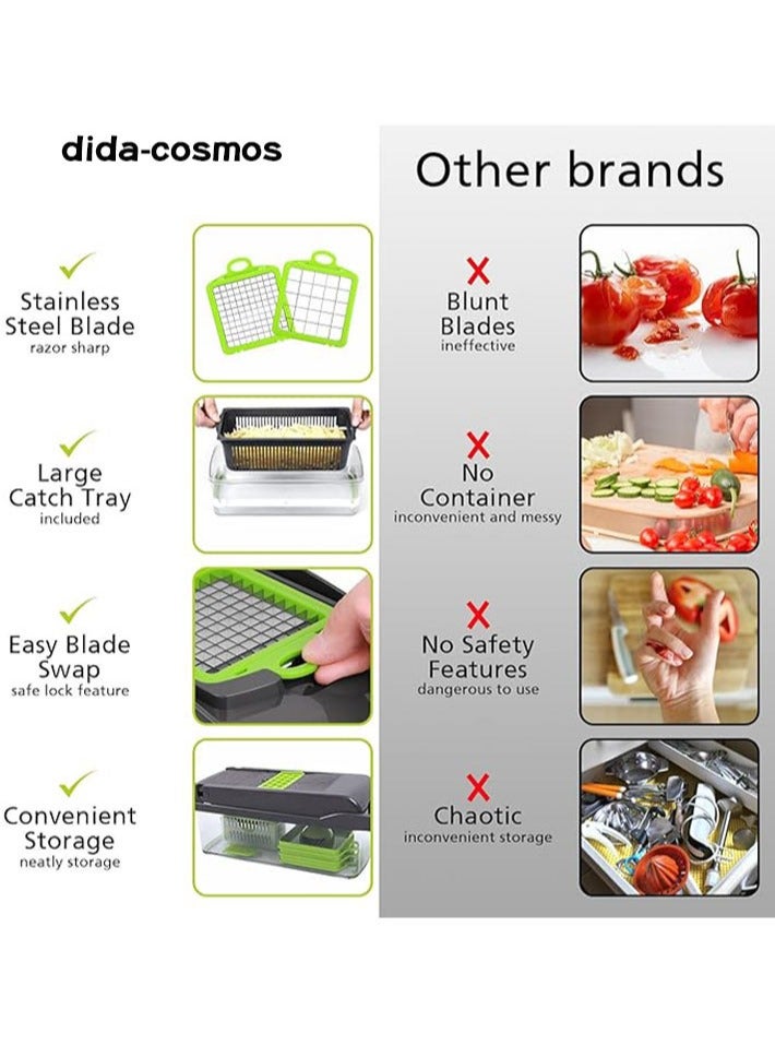 dida-cosmos 14 in 1 Set Vegetable Chopper Multifunctional All-in-One Food Slicer Cutter with Drain Basket Grater with Container Compact Kitchen Cooking Utensil Set  - Image 5