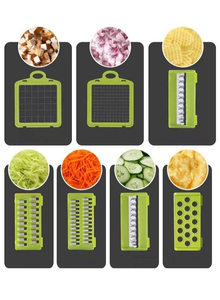 dida-cosmos 14 in 1 Set Vegetable Chopper Multifunctional All-in-One Food Slicer Cutter with Drain Basket Grater with Container Compact Kitchen Cooking Utensil Set - Image 4