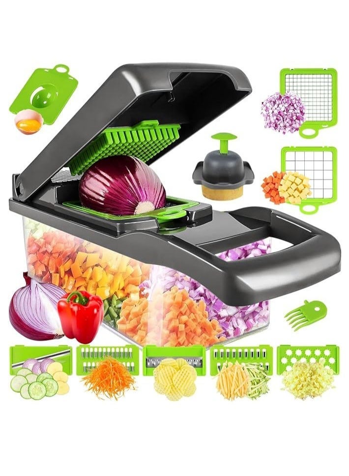 dida-cosmos 14 in 1 Set Vegetable Chopper Multifunctional All-in-One Food Slicer Cutter with Drain Basket Grater with Container Compact Kitchen Cooking Utensil Set - Image 2