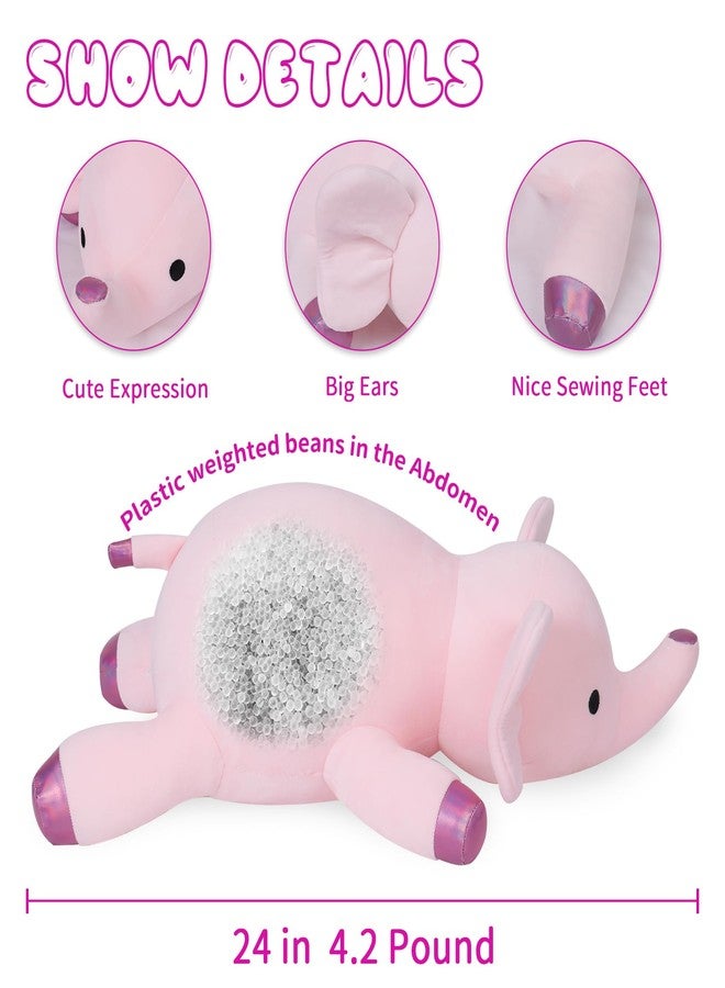 OurHonor 4.2lbs 24in Elephant Weighted Stuffed Animals,Weighted Plush, Gifts for Kids, Adults,Girls and Boys(Pink) - Image 2