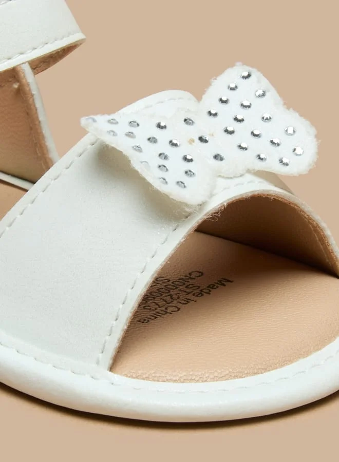 Barefeet Bow Applique Open Toe Booties with Hook and Loop Closure