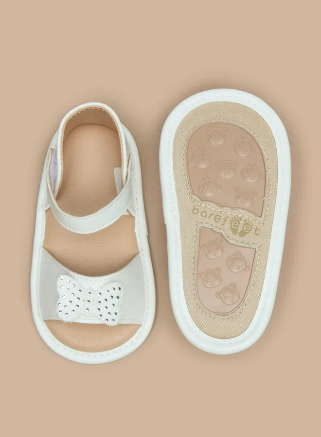 Barefeet Bow Applique Open Toe Booties with Hook and Loop Closure