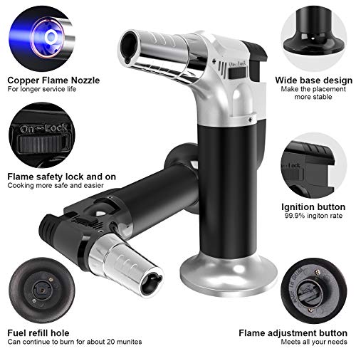 GESPERT 2 Pack Torch, Butane Torch Refillable, KitchenTorch for Cooking with Safety Lock & Adjustable Flame for BBQ, Creme Brulee, Baking, Crafts(Butane Gas not Included) (Black/Silver) - Image 3