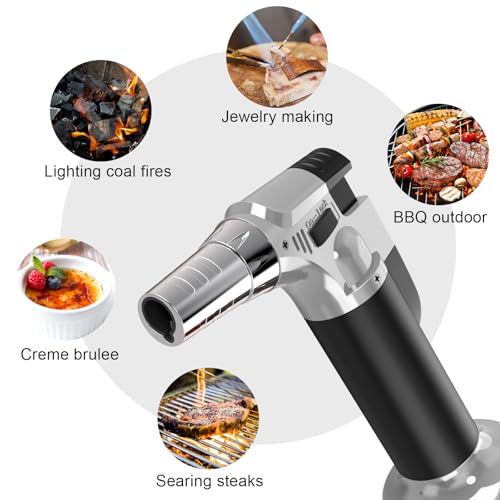 GESPERT 2 Pack Torch, Butane Torch Refillable, KitchenTorch for Cooking with Safety Lock & Adjustable Flame for BBQ, Creme Brulee, Baking, Crafts(Butane Gas not Included) (Black/Silver) - Image 2