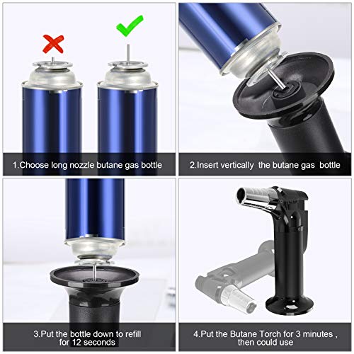 GESPERT 2 Pack Torch, Butane Torch Refillable, KitchenTorch for Cooking with Safety Lock & Adjustable Flame for BBQ, Creme Brulee, Baking, Crafts(Butane Gas not Included) (Black/Silver) - Image 5