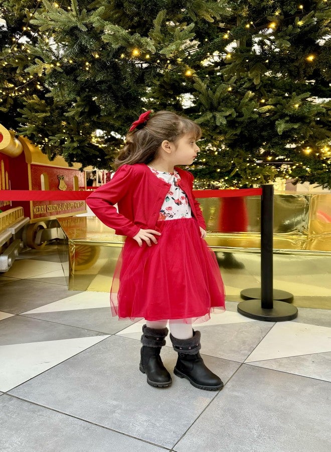 Arshiner فستان تول من الأزهار الحمراء للأطفال الصغار من أرشينر مع سترة محبوكة لربيع عيد الفصح وشاطئ هاواي 3T - Image 2