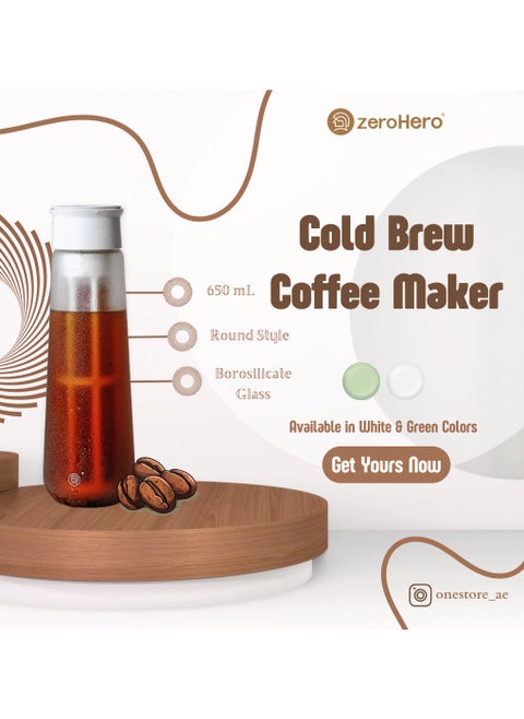 zeroHero Fanjing Cold Brew Coffee Maker Bottle 650ml with Multiple Uses + Brush + Filter - Using Borosilicate Cold and Heat Resistant Glass - Round Style