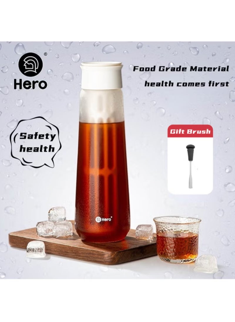 zeroHero - zeroHero Fanjing Cold Brew Coffee Maker Bottle 650ml with Multiple Uses + Brush + Filter - Using Borosilicate Cold and Heat Resistant Glass - Round Style - Image 1