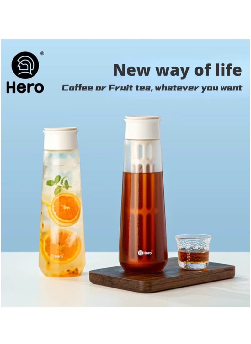 zeroHero - zeroHero Fanjing Cold Brew Coffee Maker Bottle 650ml with Multiple Uses + Brush + Filter - Using Borosilicate Cold and Heat Resistant Glass - Round Style - Image 1