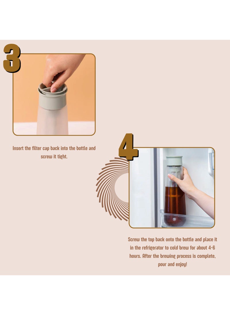 zeroHero - zeroHero Fanjing Cold Brew Coffee Maker Bottle 650ml with Multiple Uses + Brush + Filter - Using Borosilicate Cold and Heat Resistant Glass - Round Style - Image 1