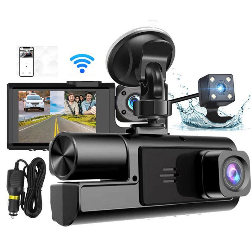 1080P dual lens driving recorder with 130 ° wide-angle, night vision, loop recording, G-sensor, and vehicle motion detection - Image 1