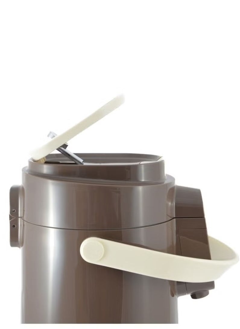 Homemaker Tea & Coffee Vacuum Flask With Pump, Insulated Double Wall Glass, 3 Litre Capacity, Brown 