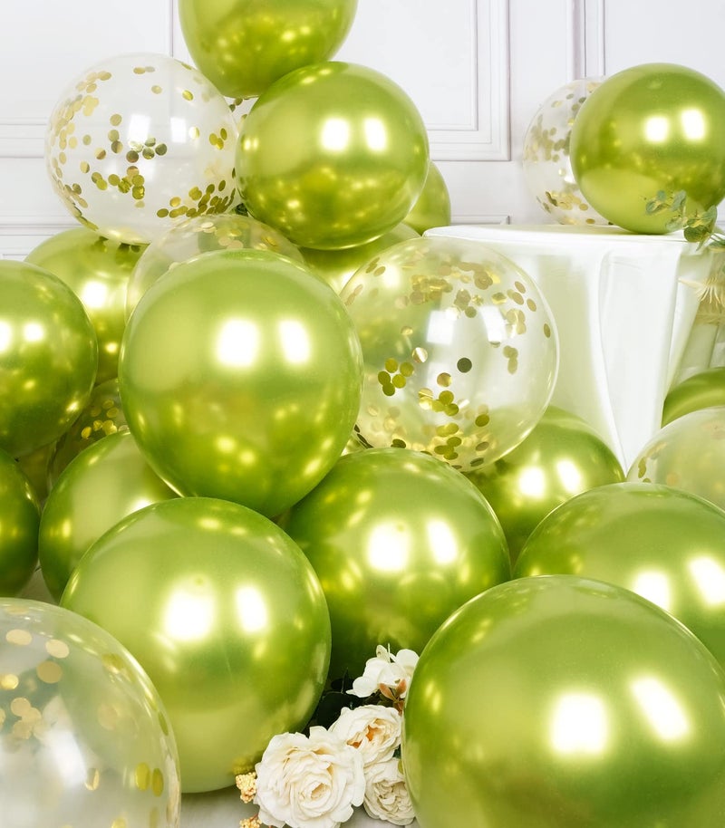Suwen Metallic Lime Green Balloons And Confetti Balloons Set 47Pcs Latex Helium Chrome Neon Green Balloon For Birthday Anniversary Party Decorations - Image 5