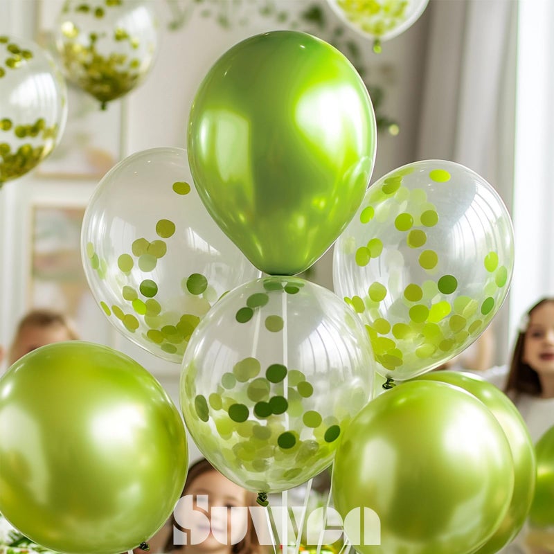 Suwen Metallic Lime Green Balloons And Confetti Balloons Set 47Pcs Latex Helium Chrome Neon Green Balloon For Birthday Anniversary Party Decorations - Image 3