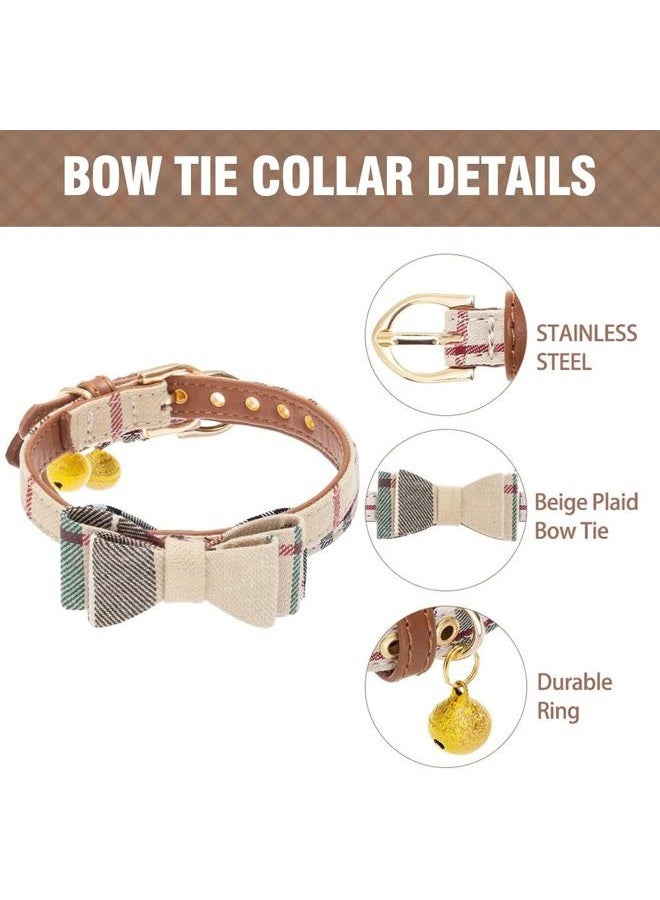 KOOLTAIL طقم طوق ومقود للكلاب 3 بارك، طوق جلد ناعم قابل للتعديل للجراء ومقود خالي من التشابك للمشي في الهواء الطلق، طوق باندانا للكلب مع ربطة عنق وجرس للكلاب والقطط الصغيرة والمتوسطة بلون بيج مزخرف بمربعات - Image 4